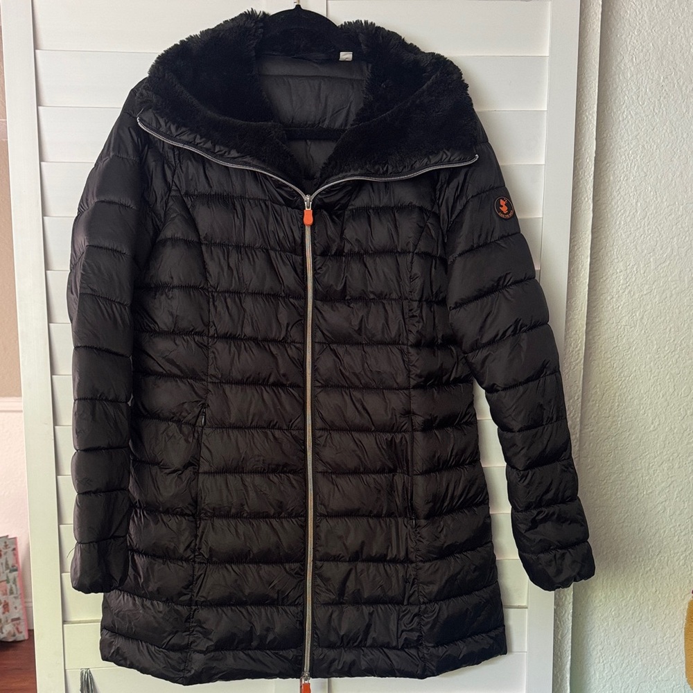 Save the Duck Ultra Light Quilted Women's Coat Faux Fur Collar Size 4